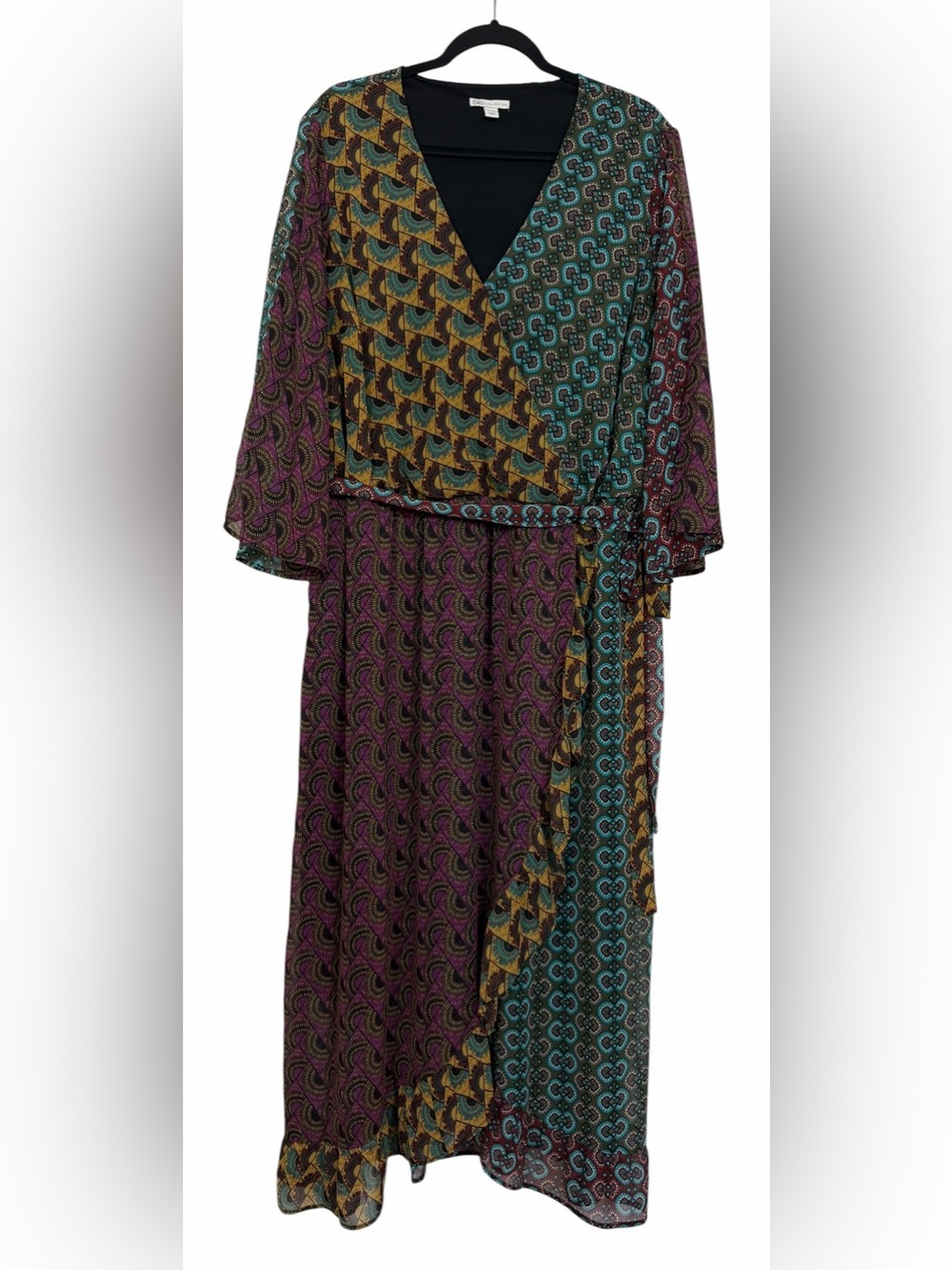 Cato Faux Wrap Maxi Dress Boho Multicolor Flowy Size 22W/24W